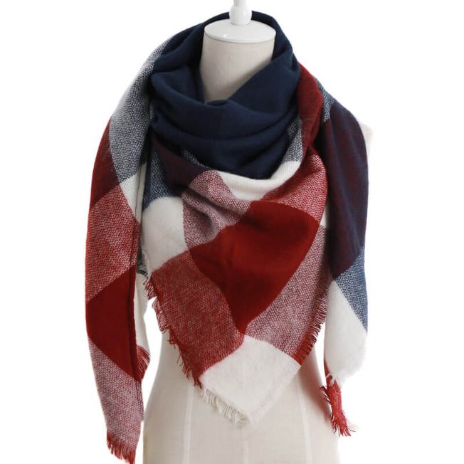 Navy Blue & Red Large Triangle Scarf